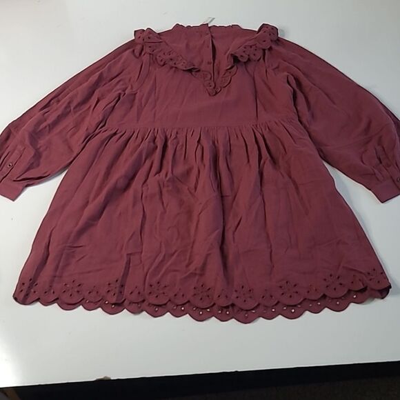 $140 NEW MADEWELL LONG SLEEVE MULBERRY MAROON RUFFLE MINI DRESS L LARGE NWT - Picture 12 of 14
